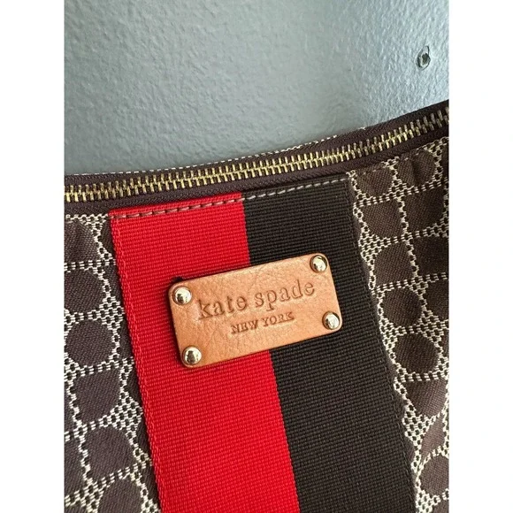 Kate Spade Classic Noel Serena Shoulder Bag Black Red Stripe Brown Leather Purse - Picture 4 of 10